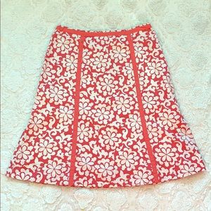 Coral-pink and White Boden floral cotton skirt